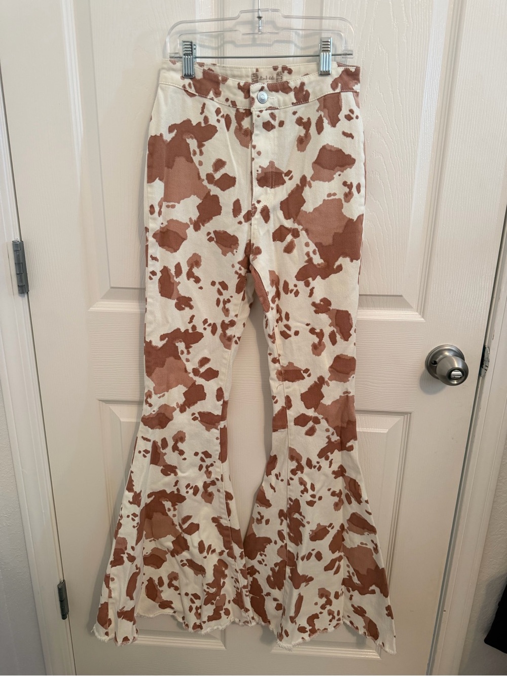 Altar'd State Brown & Cream Cowprint Flare Jeans